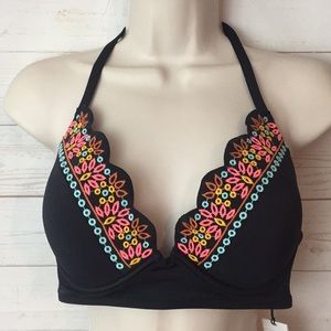 Shade & Shore Black Floral Size 36C Bikini Top